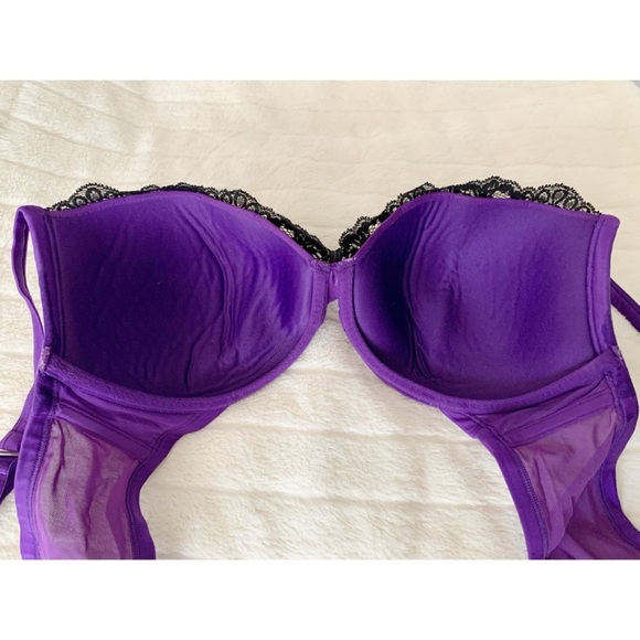 Cacique Ruched Purple & Black Lace Bra – Flattering & Supporting Plunge – 40C - Picture 6 of 8